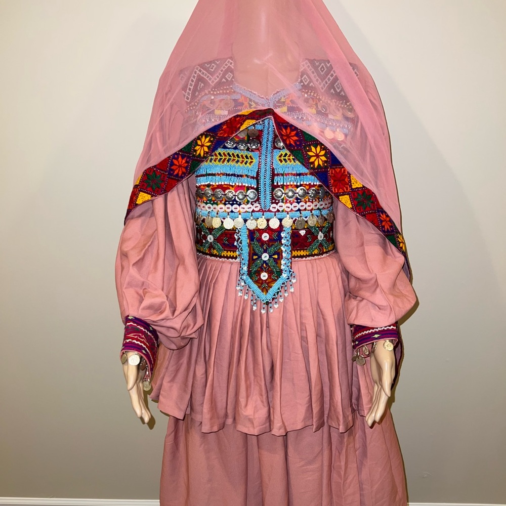 Elegant Pink Embroidered Afghan Vintage dress